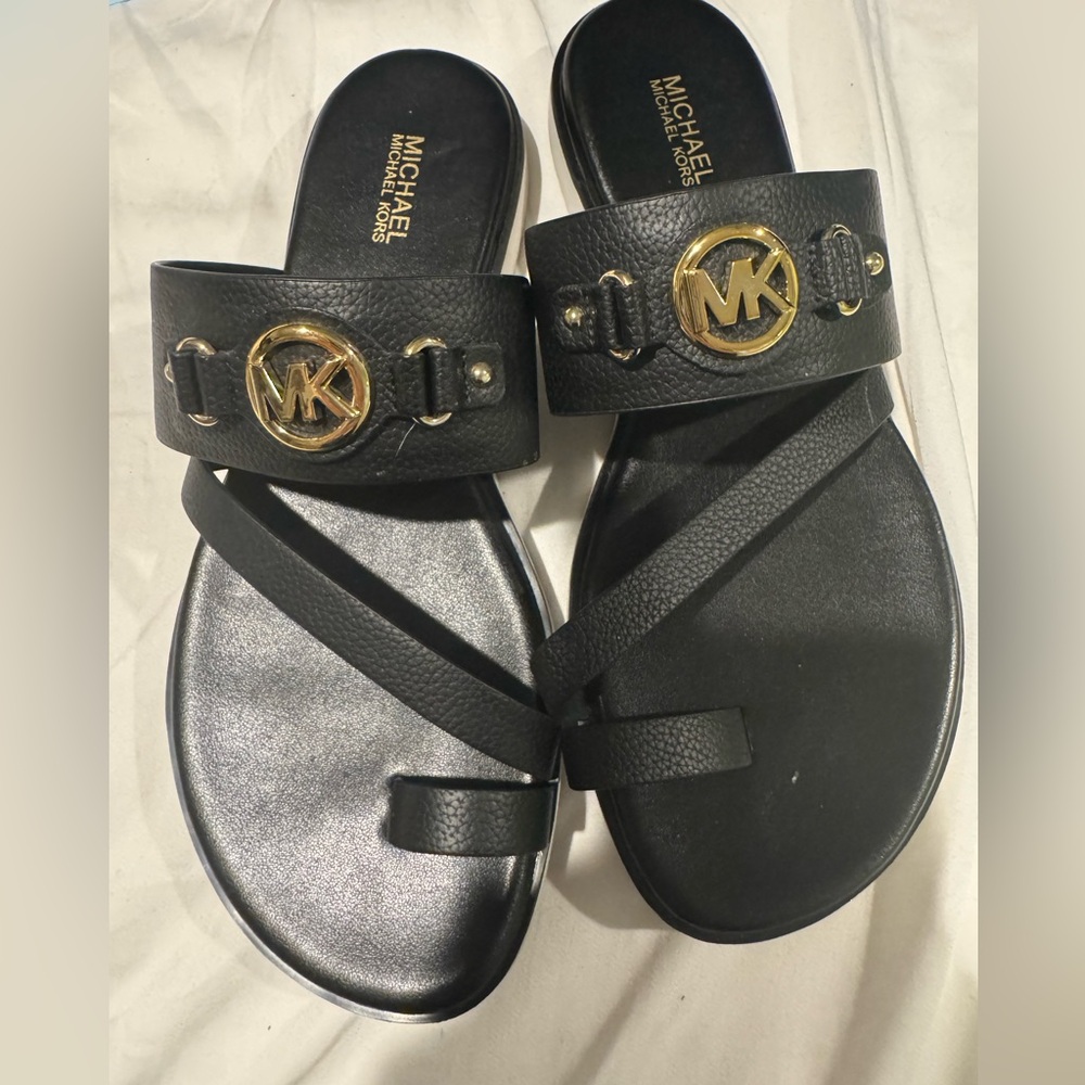 Michael Kors Black Sandals with Gold Accents